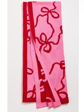LoveShackFancy Holiday Jacquard Knit Reversible Bow Throw Blanket Crimson Candy